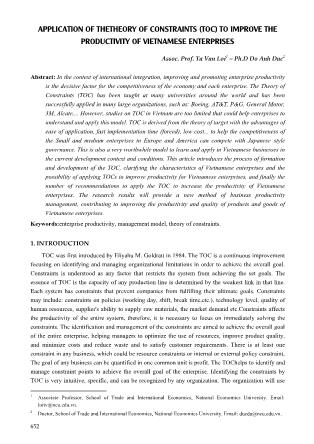 Application of thetheory of constraints (toc) to improve the productivity of vietnamese enterprises