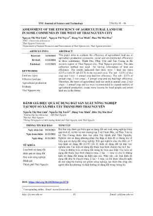 Assessment of the efficiency of agricultural land use in some communes in the west of thai nguyen city