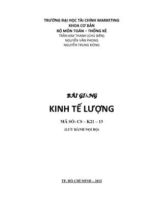 Bài giảng Kinh tế lượng - Trần Kim Thanh