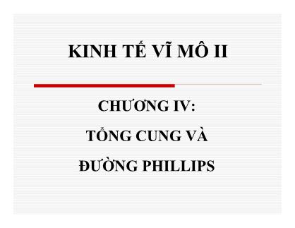 Bài giảng Kinh tế vĩ mô II - Chương 4: Tổng cung và đường Phillips - Nguyễn Thị Hồng