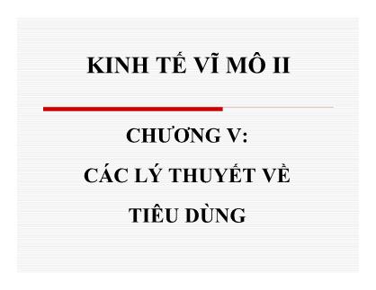 Bài giảng Kinh tế vĩ mô II - Chương 5: Các lý thuyết về tiêu dùng - Nguyễn Thị Hồng