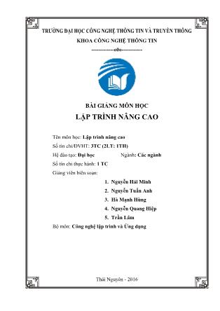Bài giảng môn học Lập trình nâng cao - Nguyễn Hải Minh