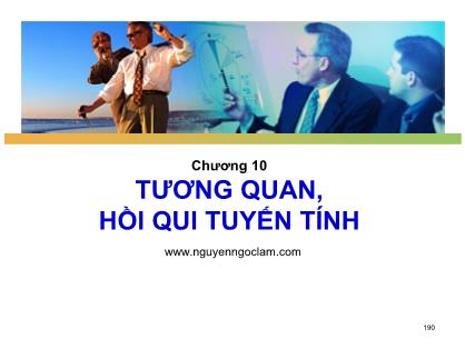 Bài giảng Nguyên lý thống kê - Chương 10: Tương quan, hồi qui tuyến tính - Nguyễn Ngọc Lam