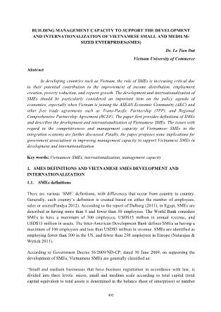 Building management capacity to support the development and internationalization of vietnamese small and mediumsized enterprises(smes)