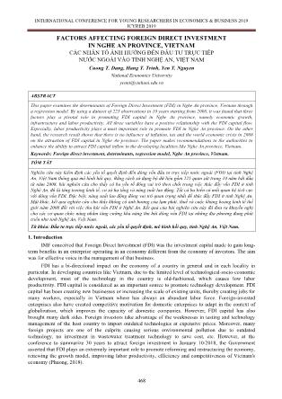 Các nhân tố ảnh hưởng đến đầu tư trực tiếp nước ngoài vào tỉnh Nghệ An, Việt Nam