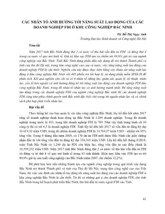 Các nhân tố ảnh hưởng tới năng suất lao động của các doanh nghiệp FDI ở khu công nghiệp Bắc Ninh