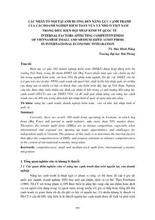 Các nhân tố nội tại ảnh hưởng đến năng lực cạnh tranh của các doanh nghiệp kiểm toán vừa và nhỏ ở Việt Nam trong điều kiện hội nhập kinh tế quốc tế