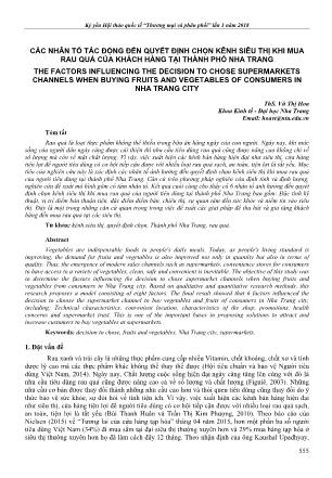 Các nhân tố tác động đến quyết định chọn kênh siêu thị khi mua rau quả của khách hàng tại Thành phố Nha Trang