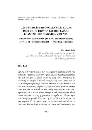 Các yếu tố ảnh hưởng đến chất lượng dịch vụ hỗ trợ vận tải biển tại các doanh nghiệp giao nhận Việt Nam