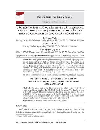 Các yếu tố ảnh hưởng đến thuế suất hiệu dụng của các doanh nghiệp phi tài chính niêm yết trên sở giao dịch chứng khoán Hồ Chí Minh