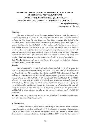 Các yếu tố quyết định hiệu quả kỹ thuật của các nông trại trồng lúa ở Kiên Giang, Việt Nam