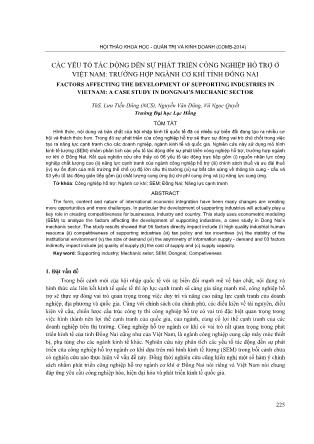 Các yếu tố tác động đến sự phát triển công nghiệp hỗ trợ ở Việt Nam: Trường hợp ngành cơ khí tỉnh Đồng Nai