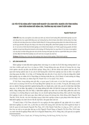 Các yếu tố tác động đến ý định khởi nghiệp của sinh viên: Nghiên cứu tình huống sinh viên ngành bất động sản, trường đại học kinh tế quốc dân