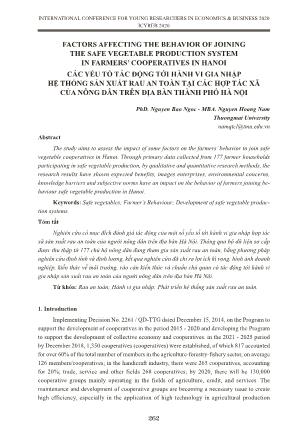 Các yếu tố tác động tới hành vi gia nhập hệ thống sản xuất rau an toàn tại các hợp tác xã của nông dân trên địa bàn Thành phố Hà Nội