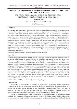 Các yếu tố thúc đẩy chia sẻ tri thức ở khu vực công - Trường hợp nghiên cứu điển hình tỉnh Nghệ An