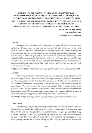 Chính sách chi ngân sách nhà nước nhằm thúc đẩy xuất khẩu thủy sản của Việt Nam trong bối cảnh thực thi các hiệp định thương mại tự do - Thực trạng và khuyến nghị