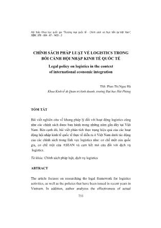 Chính sách pháp luật về logistics trong bối cảnh hội nhập kinh tế quốc tế