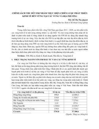 Chính sách thu hút FDI nhằm thực hiện chiến lược phát triển kinh tế bền vững tại các vùng và địa phương