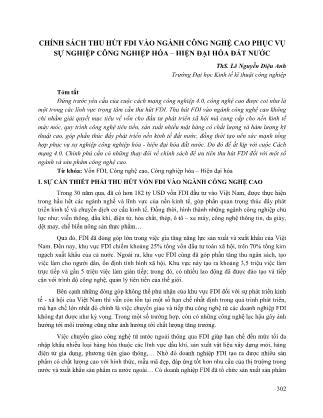 Chính sách thu hút FDI vào ngành công nghệ cao phục vụ sự nghiệp công nghiệp hóa – hiện đại hóa đất nước