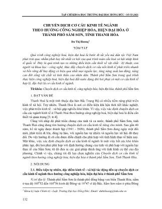 Chuyển dịch cơ cấu kinh tế ngành theo hướng công nghiệp hóa, hiện đại hóa ở Thành phố Sầm Sơn, tỉnh Thanh Hóa