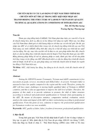Chuyển dịch cơ cấu lao động ở Việt Nam theo trình độ chuyên môn kỹ thuật trong điều kiện hội nhập AEC