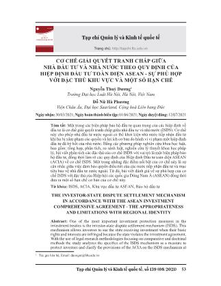 Cơ chế giải quyết tranh chấp giữa nhà đầu tư và Nhà nước theo quy định của hiệp định đầu tư toàn diện ASEAN - Sự phù hợp với đặc thù khu vực và một số hạn chế