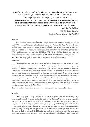 Cơ hội và thách thức của sản phẩm gỗ xuất khẩu ở tỉnh Bình Định trong quá trình hội nhập quốc tế và gia nhập các hiệp hội thương mại tự do thế hệ mới