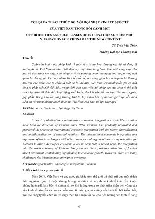 Cơ hội và thách thức đối với hội nhập kinh tế quốc tế của Việt Nam trong bối cảnh mới