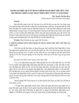 Đánh giá hiệu quả sử dụng chính sách thuế thu hút vốn FDI trong chiến lược phát triển bền vững và giải pháp
