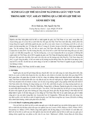 Đánh giá lợi thế so sánh ngành da giày Việt Nam trong khu vực ASEAN thông qua chỉ số lợi thế so sánh hiển thị