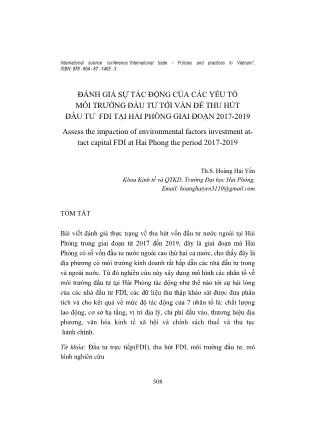 Đánh giá sự tác động của các yếu tố môi trường đầu tư tới vấn đề thu hút đầu tư FDI tại Hải Phòng giai đoạn 2017-2019