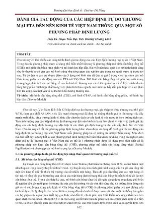 Đánh giá tác động của các hiệp định tự do thương mại FTA đến nền kinh tế Việt Nam thông qua một số phương pháp định lượng