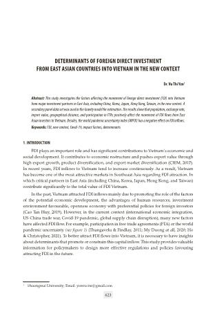 Determinants of foreign direct investment from east asian countries into vietnam in the new context