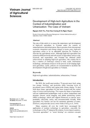 Development of High-tech Agriculture in the Context of Industrialization and Urbanization: The Case of Vietnam