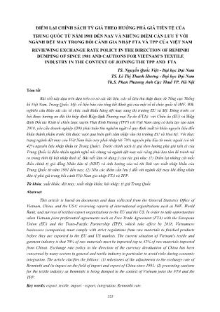 Điểm lại chính sách tỷ giá theo hướng phá giá tiền tệ của Trung Quốc từ năm 1981 đến nay và những điểm cần lưu ý với ngành dệt may trong bối cảnh gia nhập FTA và CPP của Việt Nam