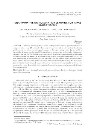 Discriminative dictionary pair learning for image classification