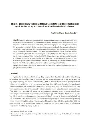 Động lực nghiên cứu và triển khai (R&D) của đội ngũ cán bộ khoa học và công nghệ tại các trường đại học Việt Nam: Các mô hình lý thuyết và gợi ý giải pháp