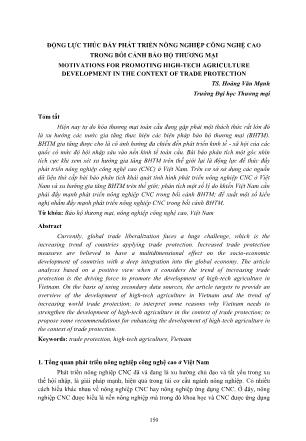 Động lực thúc đẩy phát triển nông nghiệp công nghệ cao trong bối cảnh bảo hộ thương mại