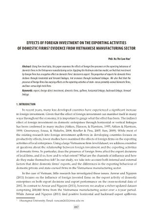 Effects of foreign investment on the exporting activities of domestic firms? evidence from vietnamese manufacturing sector