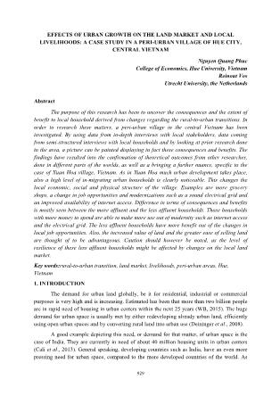 Effects of urban growth on the land market and local livelihoods: A case study in a peri-urban village of hue city, central vietnam