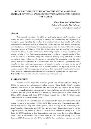 Efficiency and equity impacts of the rental market for cropland in vietnam and sources of transaction costs impeding the market