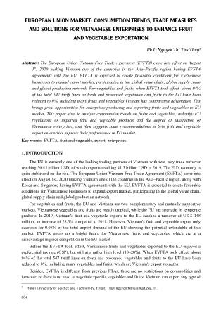 European union market: Consumption trends, trade measures and solutions for vietnamese enterprises to enhance fruit and vegetable exportation