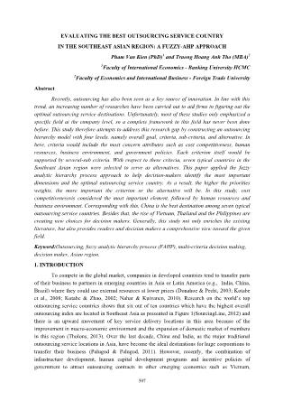 Evaluating the best outsourcing service country in the southeast asian region: A fuzzy-ahp approach