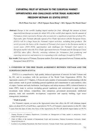 Exporting fruit of vietnam to the european market – opportunities and challenges after trade agreement freedom Vietnam–EU (EVFTA) effect