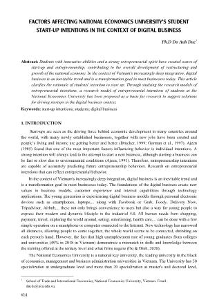 Factors affecting national economics university’s student start-up intentions in the context of digital business