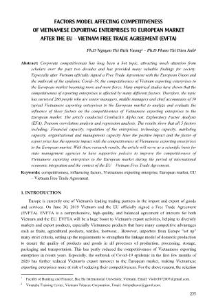 Factors model affecting competitiveness of Vietnamese exporting enterprises to european market after the eu – vietnam free trade agreement (EVFTA)