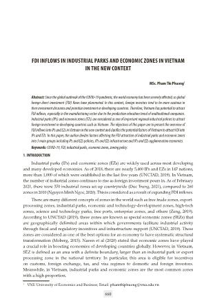 Fdi inflows in industrial parks and economic zones in vietnam in the new context