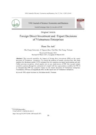 Foreign Direct Investment and Export Decisions of Vietnamese Enterprises