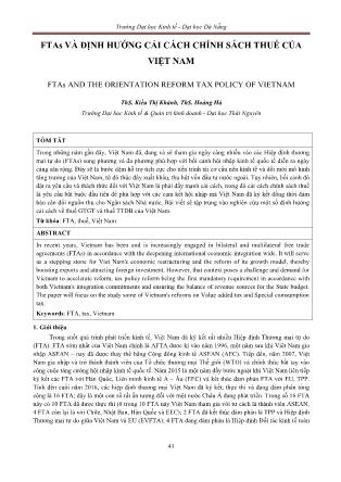 FTAs và định hướng cải cách chính sách thuế của Việt Nam