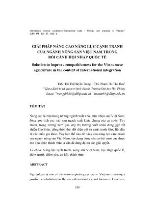 Giải pháp nâng cao năng lực cạnh tranh của ngành nông sản Việt Nam trong bối cảnh hội nhập quốc tế